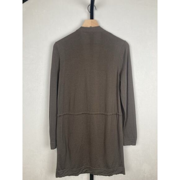 Lafayette 148 Long Cardigan 100% Wool Sz L Brown V-Neck Button Front Pockets - Picture 6 of 10